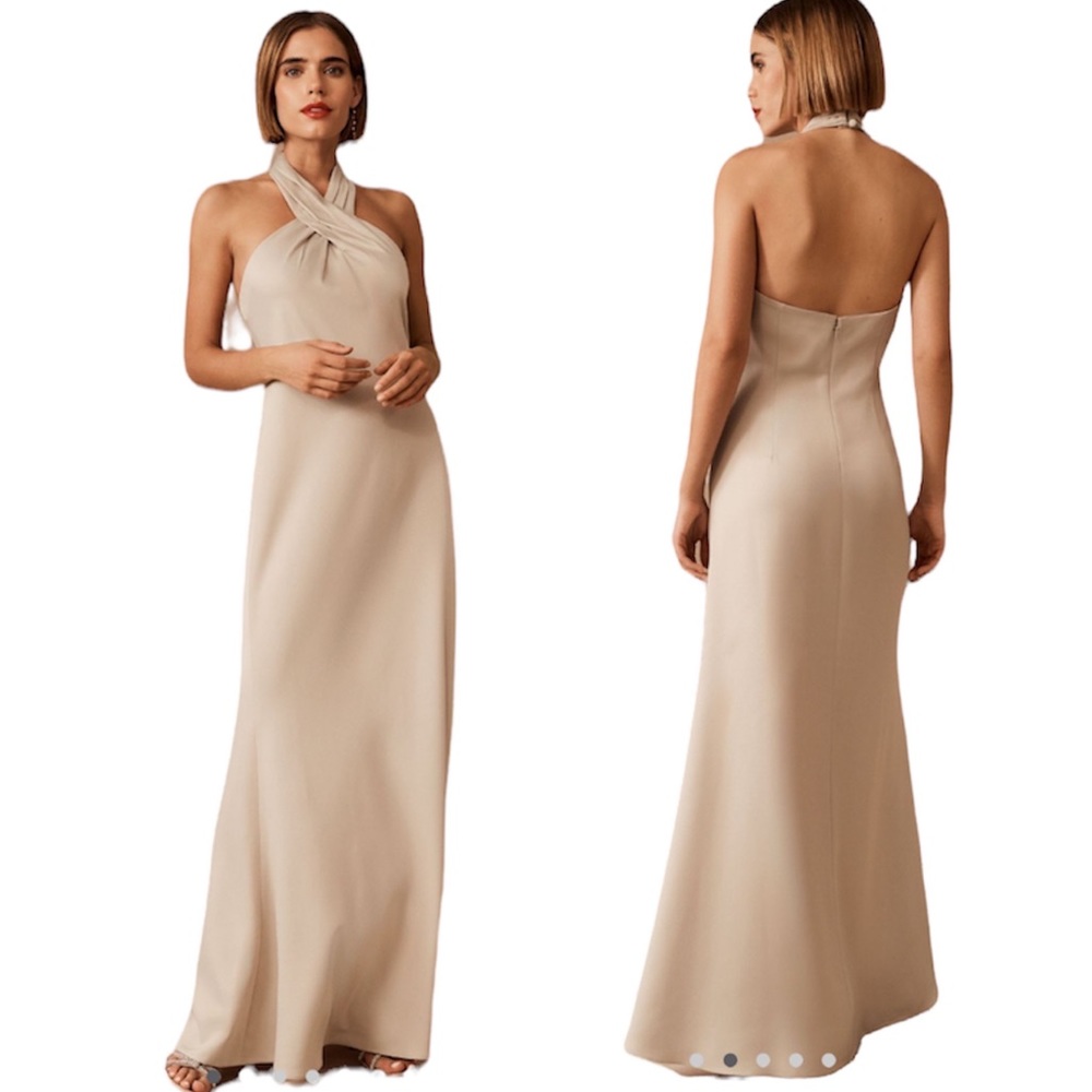BHLDN Anthropologie Ruby Satin Charmeuse Gown Dress Champagne sz 6